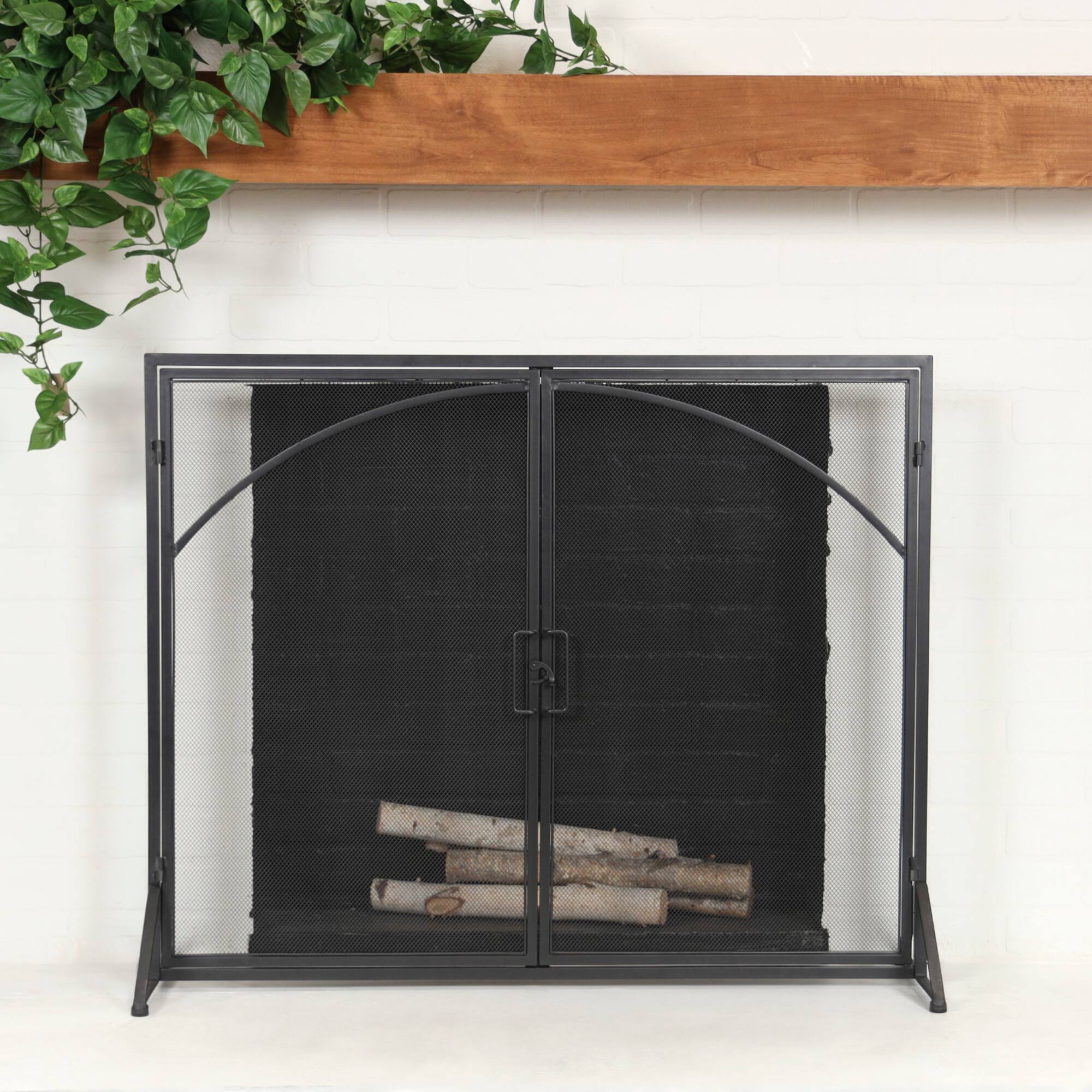 39" Black Metal Minimalistic Single Panel Fireplace Screen